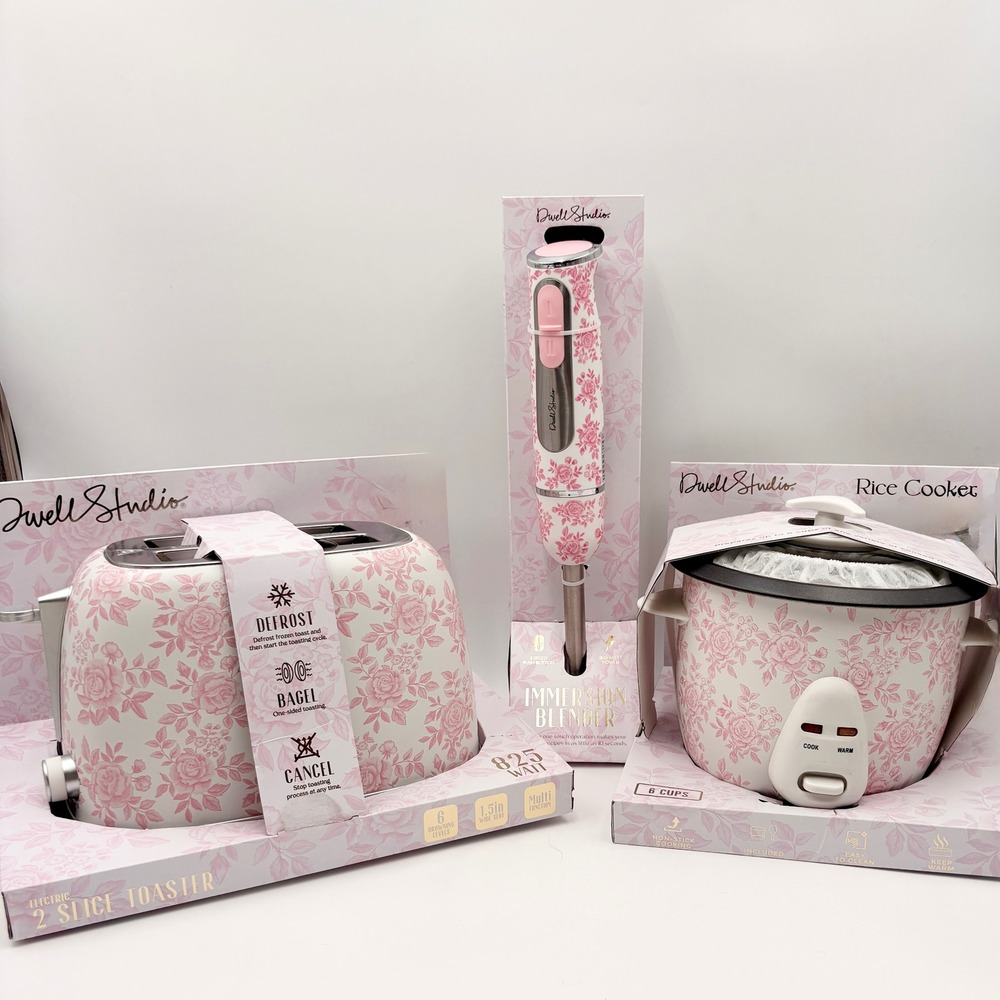 Dwell Studio Pink Floral Kitchen Set Toaster Rice Cooker Immersion Blender 3pc